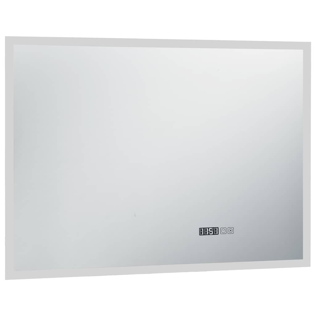 Miroir de salle de bain LED avec capteur tactile et affichage de l'heure 100x60 cm