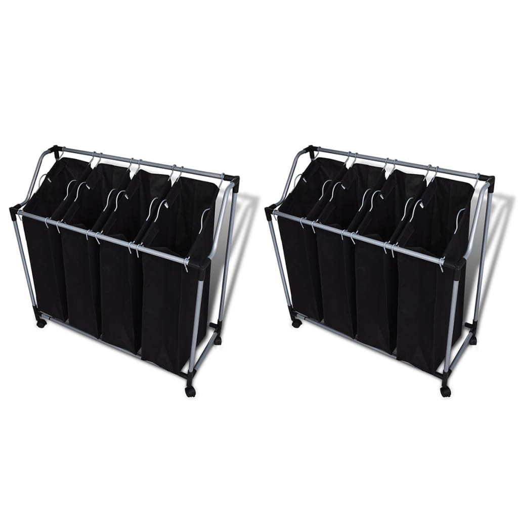Laundry Baskets with Bags 2 Pack Black and Grey