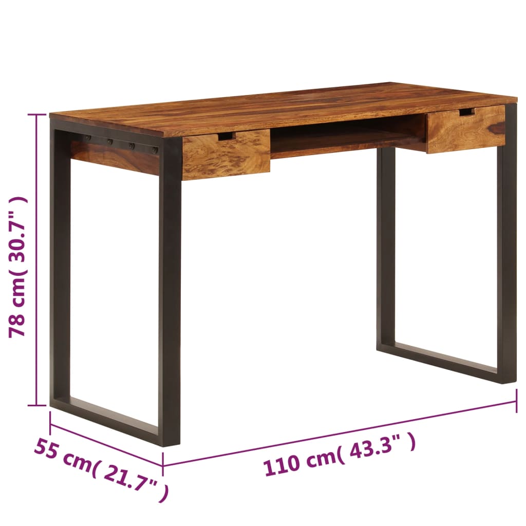 Desk 110 x 55 x 78 cm Solid Acacia Wood and Steel