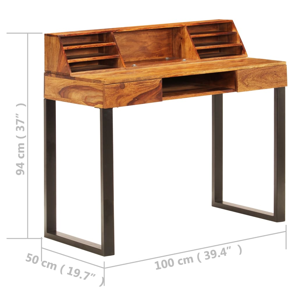 Schreibtisch 110 x 50 x 94 cm Massivholz Akazie und Stahl