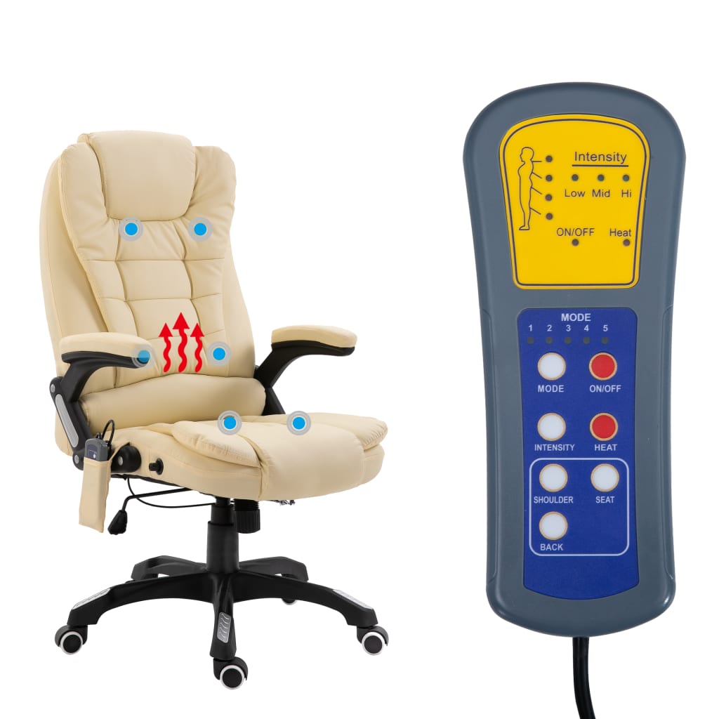 Fauteuil de bureau massant crème similicuir