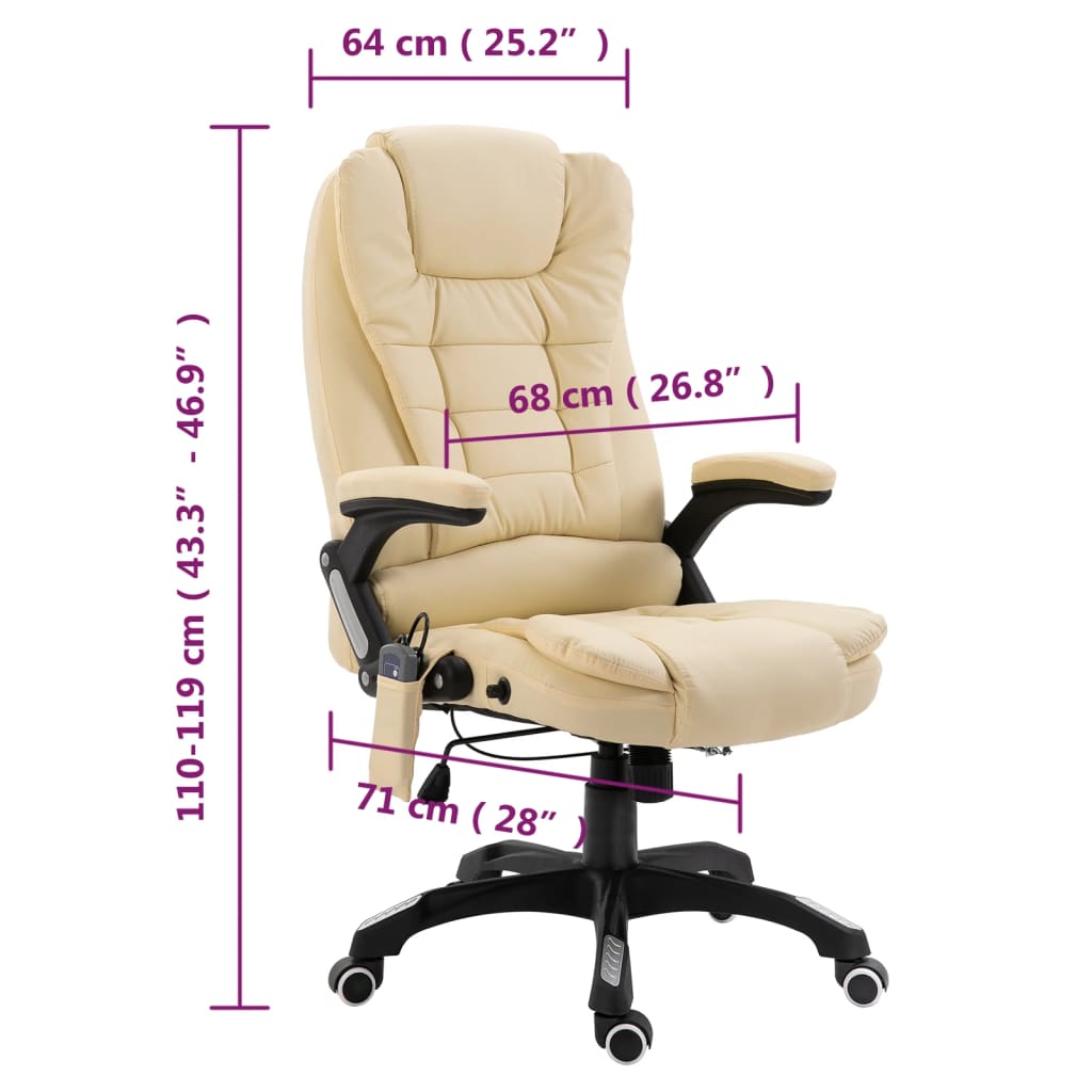 Fauteuil de bureau massant crème similicuir