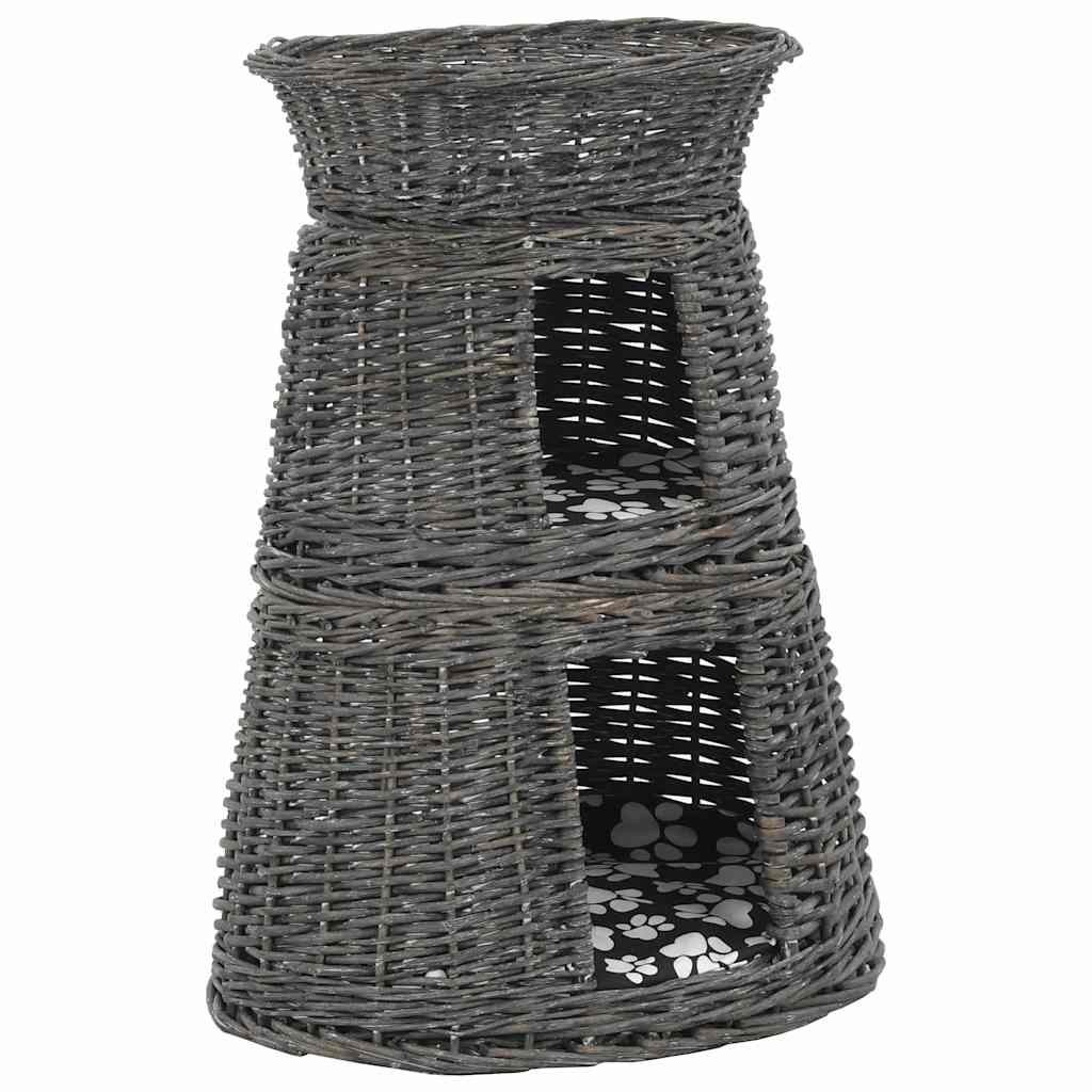 3-tlg. Katzenkorb-Set mit Kissen Grau 47x34x60 cm Natur Weide