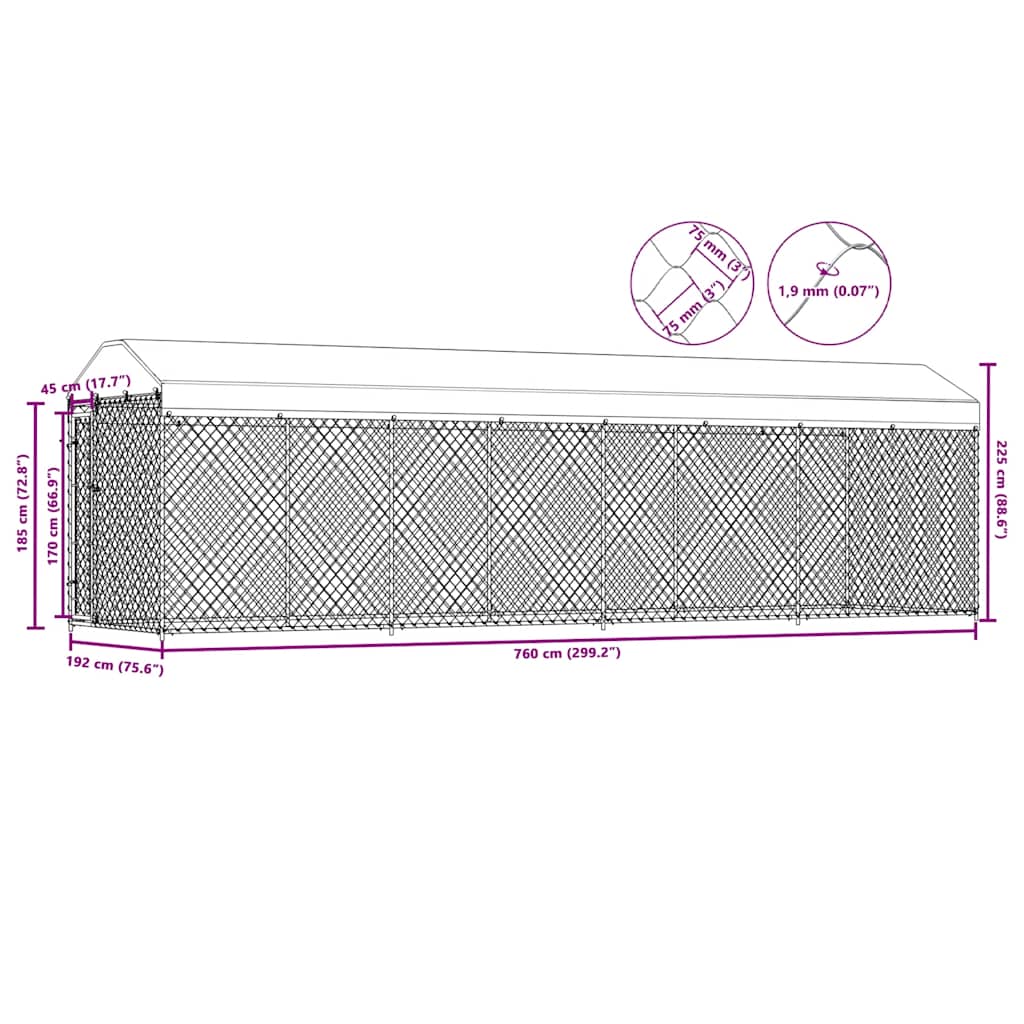 Outdoor-Hundezwinger mit Überdachung 760x190x225 cm