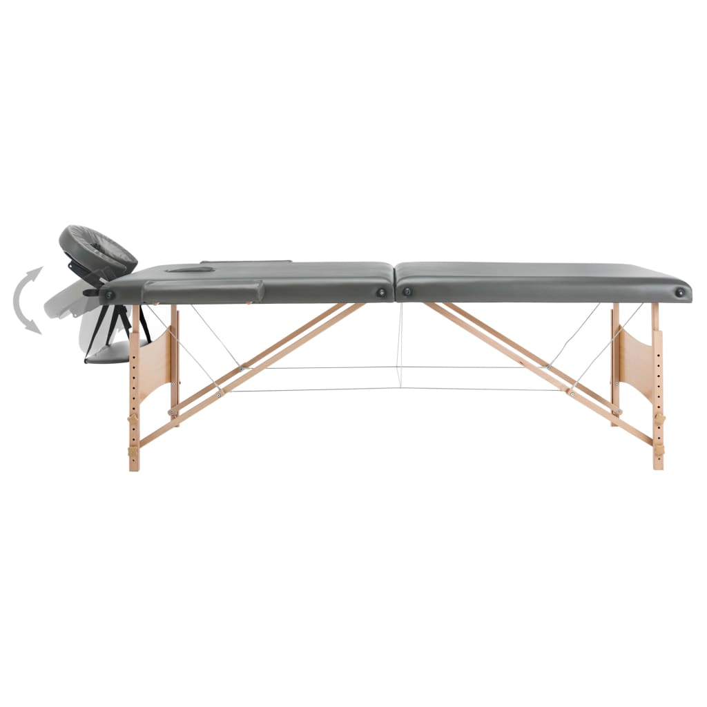 Massage table with 2 zones Wooden frame Anthracite 186×68 cm