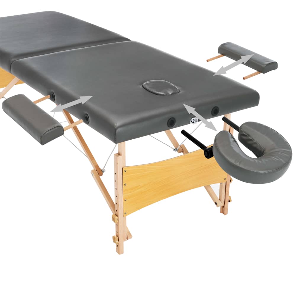 Massage table with 2 zones Wooden frame Anthracite 186×68 cm