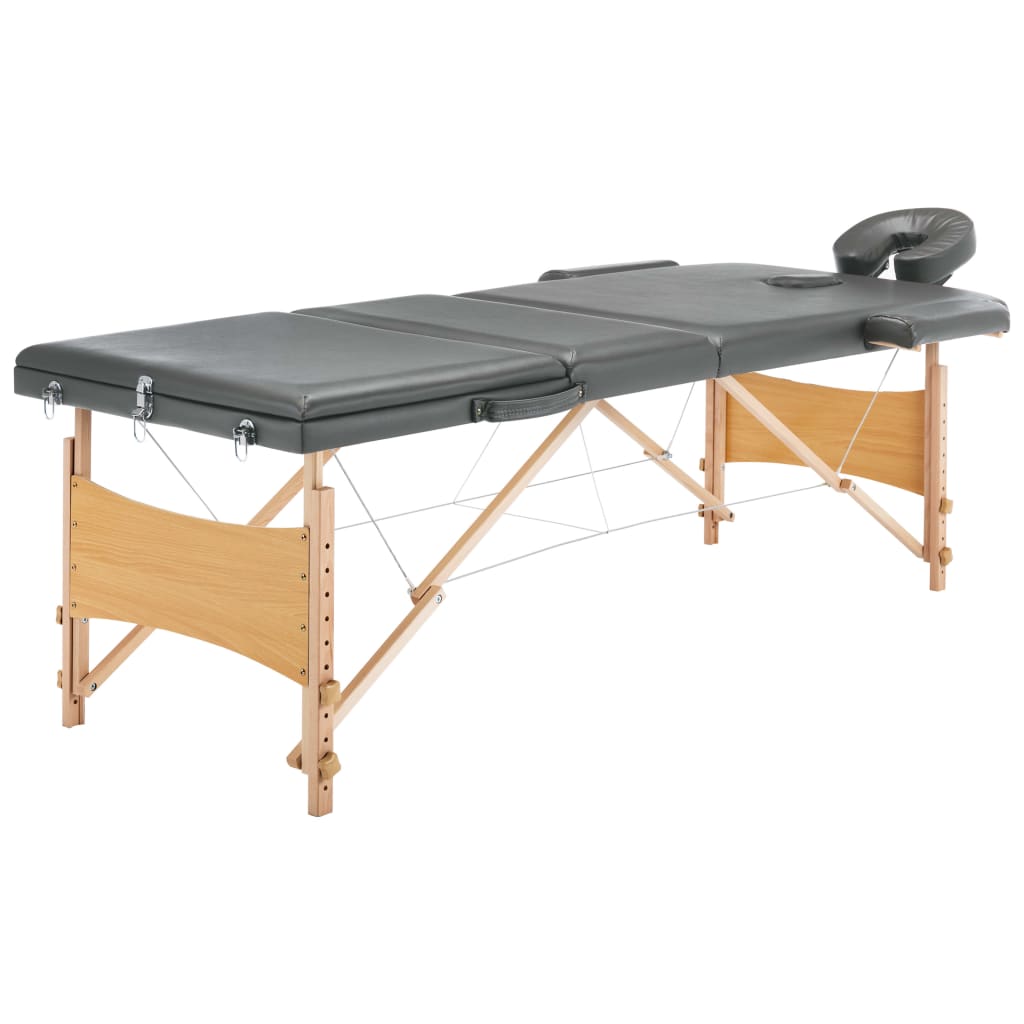 3-Zone Wooden Massage Table Anthracite 186x68 cm