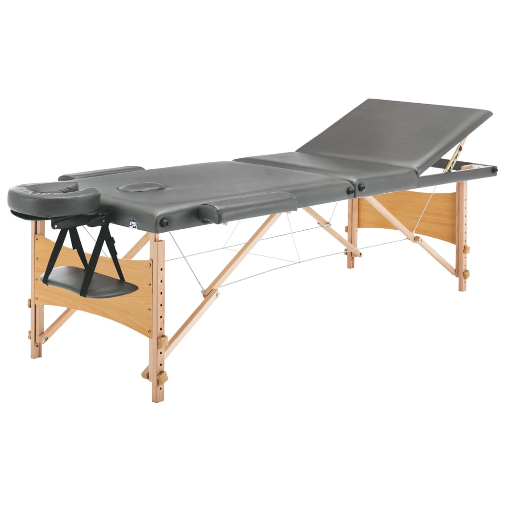3-Zone Wooden Massage Table Anthracite 186x68 cm