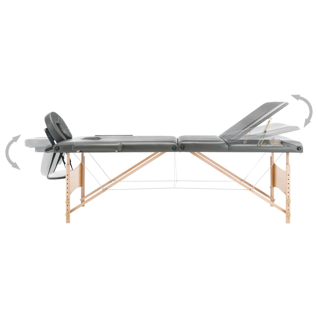 3-Zone Wooden Massage Table Anthracite 186x68 cm