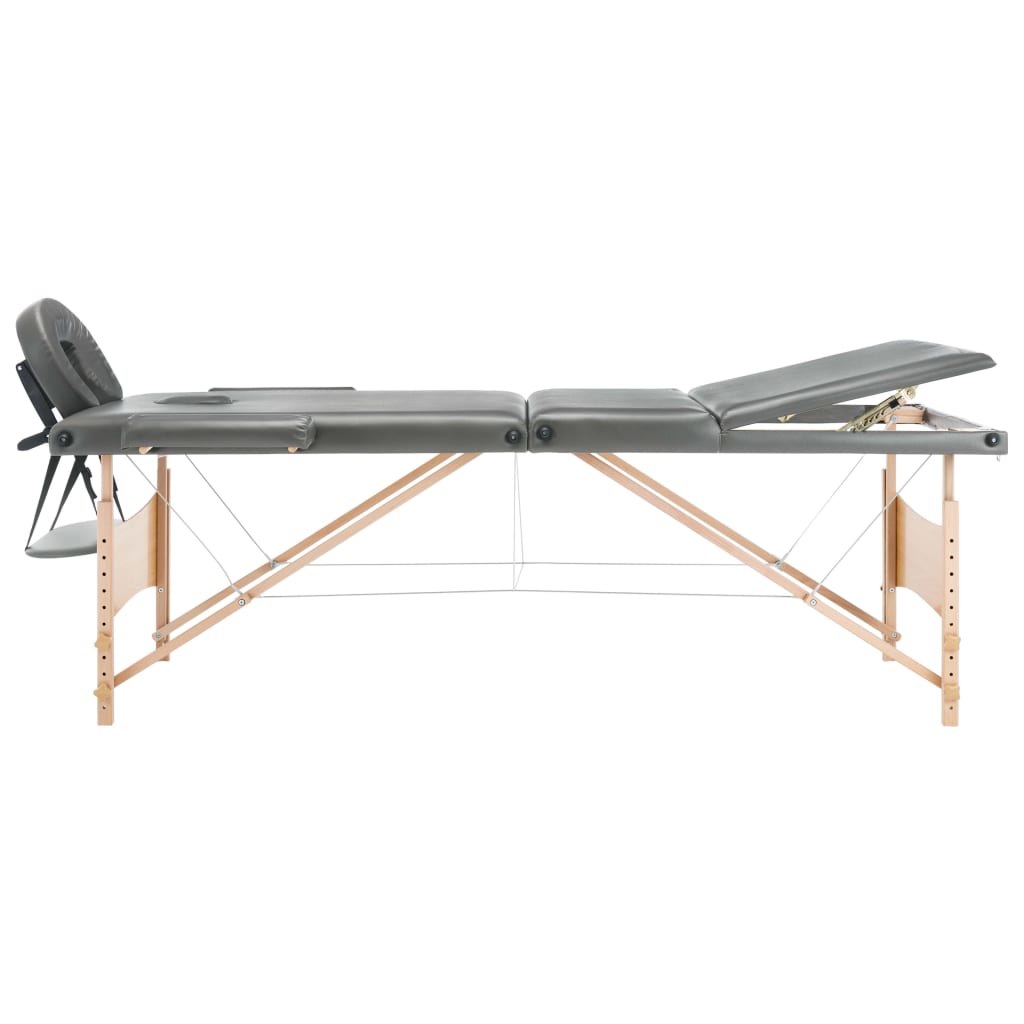 3-Zone Wooden Massage Table Anthracite 186x68 cm