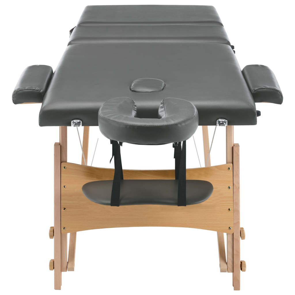 3-Zone Wooden Massage Table Anthracite 186x68 cm