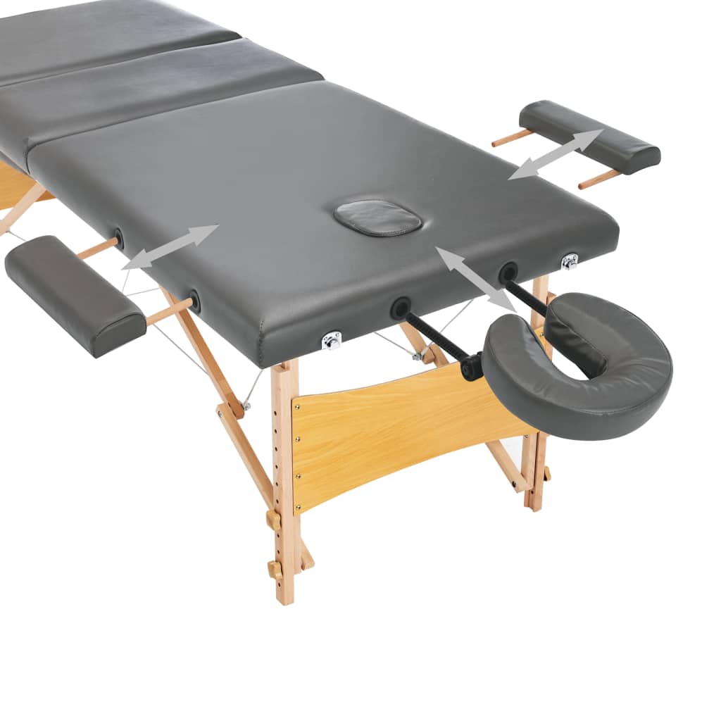 3-Zone Wooden Massage Table Anthracite 186x68 cm