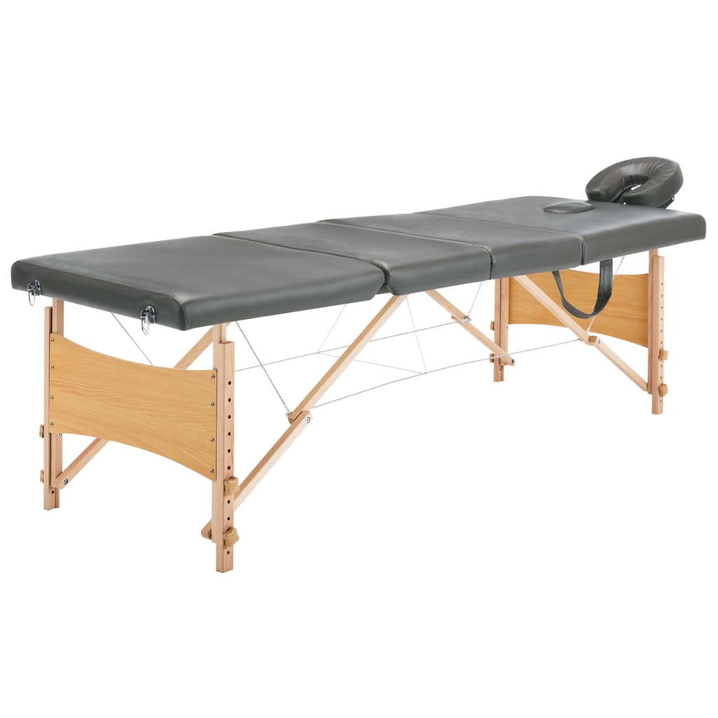 Table de massage 4 zones avec piètement en bois anthracite 186x68 cm