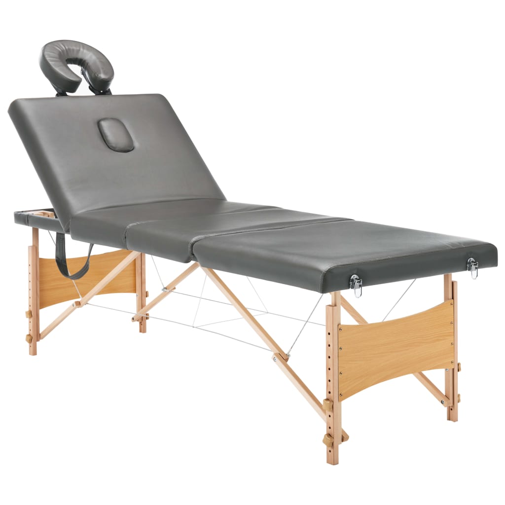 Table de massage 4 zones avec piètement en bois anthracite 186x68 cm
