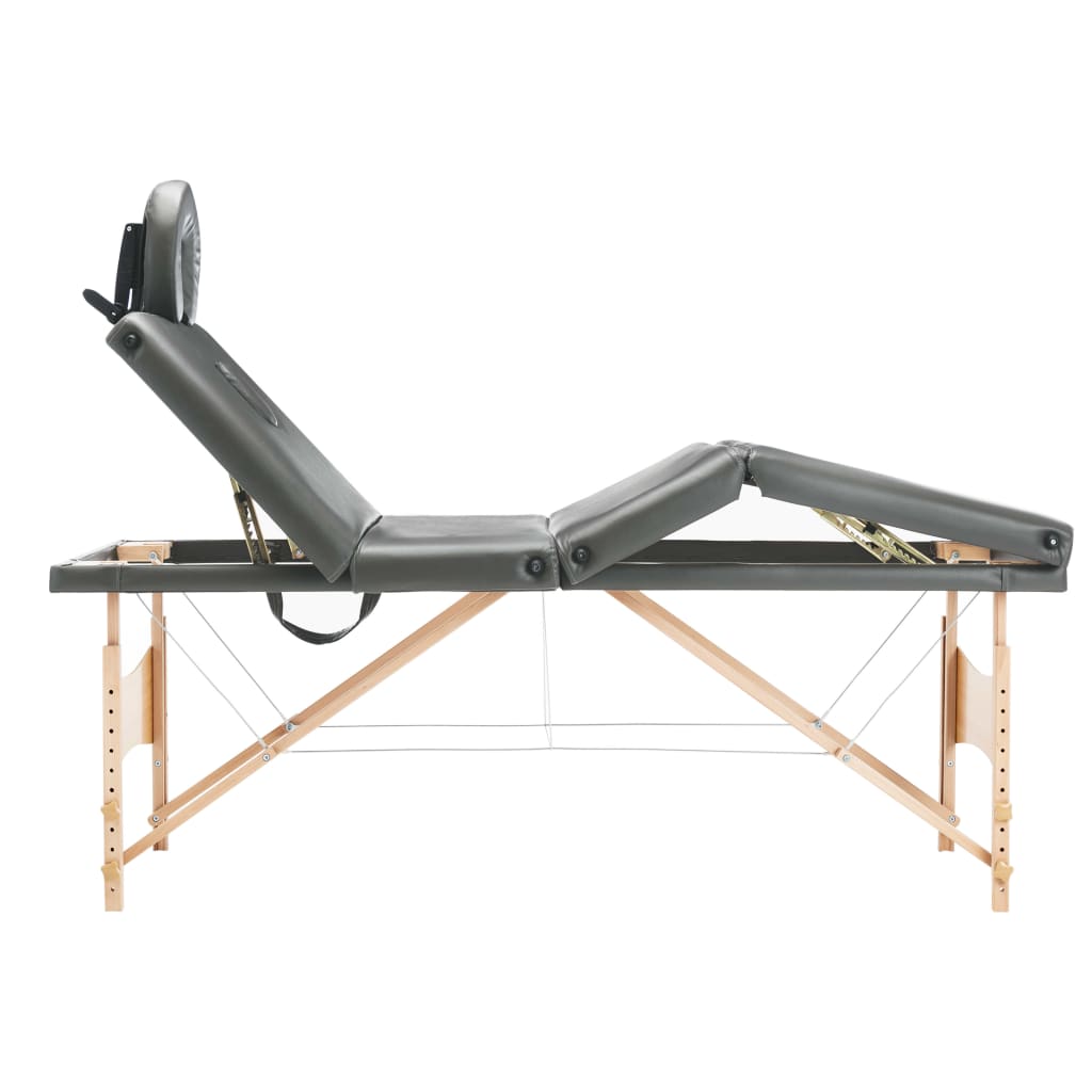 Table de massage 4 zones avec piètement en bois anthracite 186x68 cm