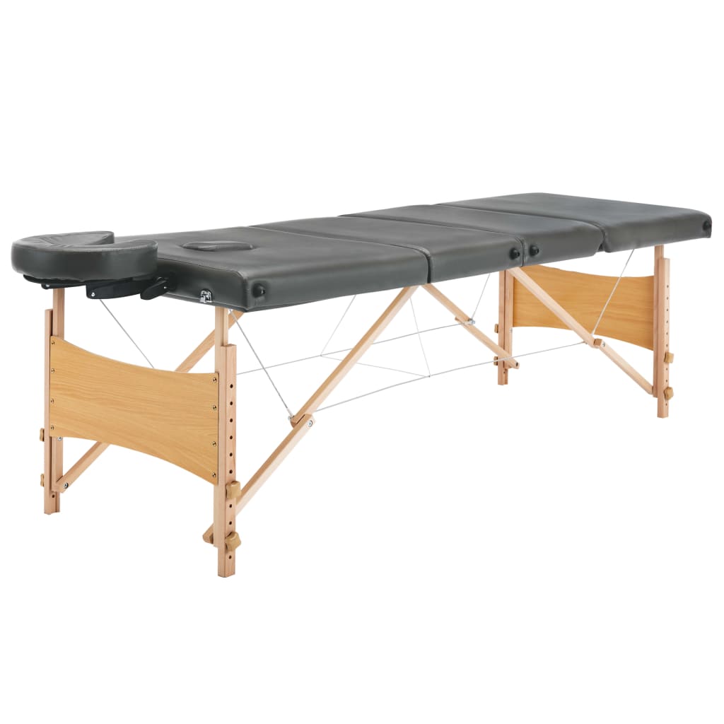 Table de massage 4 zones avec piètement en bois anthracite 186x68 cm