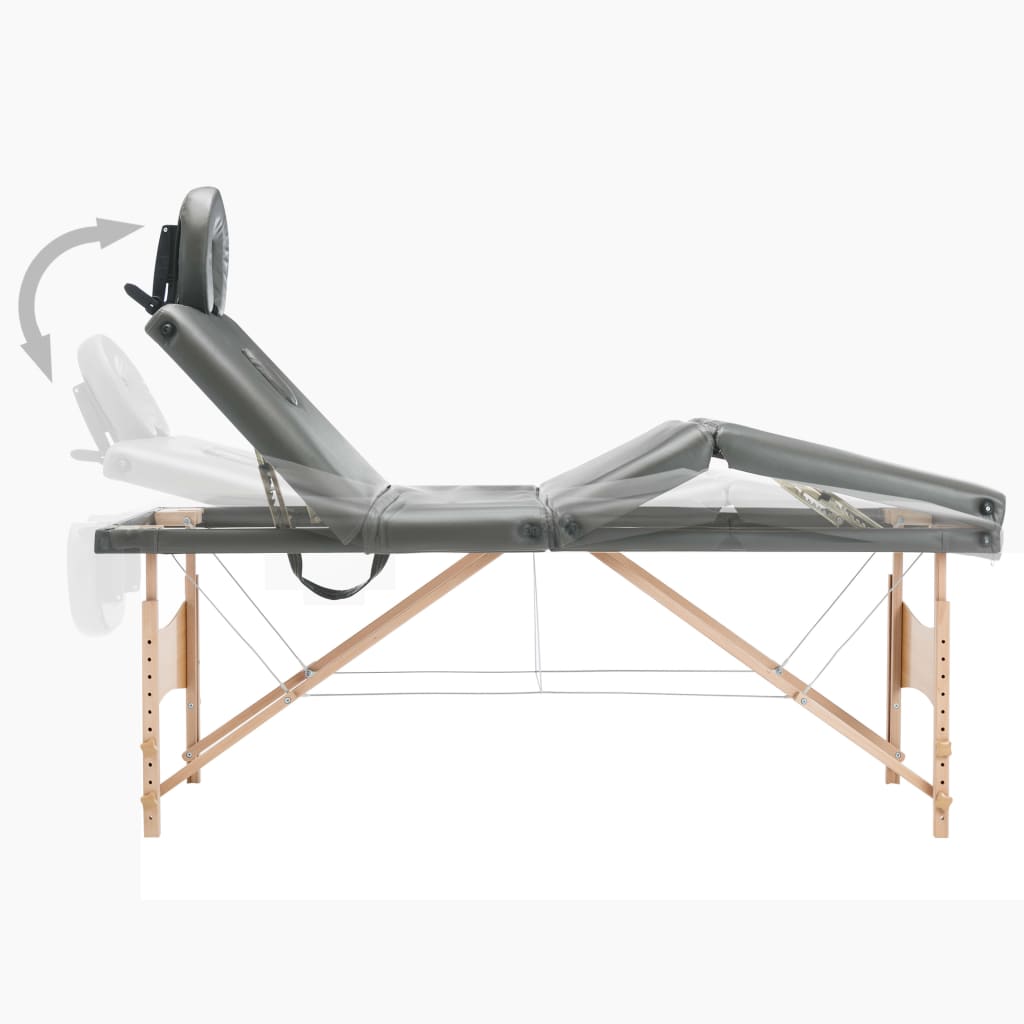 Table de massage 4 zones avec piètement en bois anthracite 186x68 cm