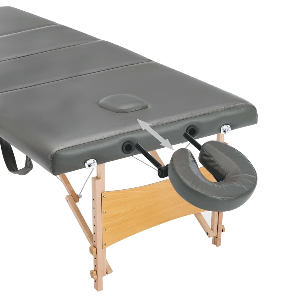 Table de massage 4 zones avec piètement en bois anthracite 186x68 cm