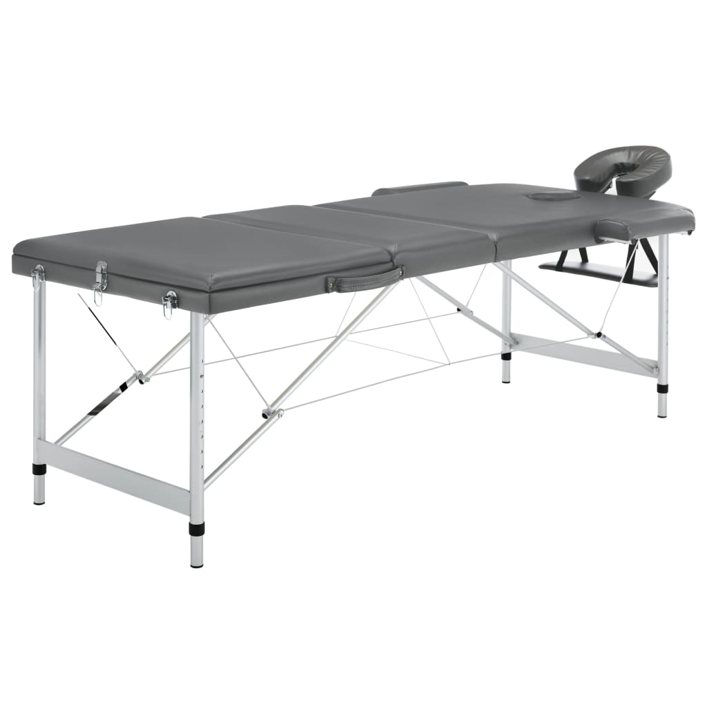 3-Zone Massage Table Aluminum Frame Anthracite 186×68 cm