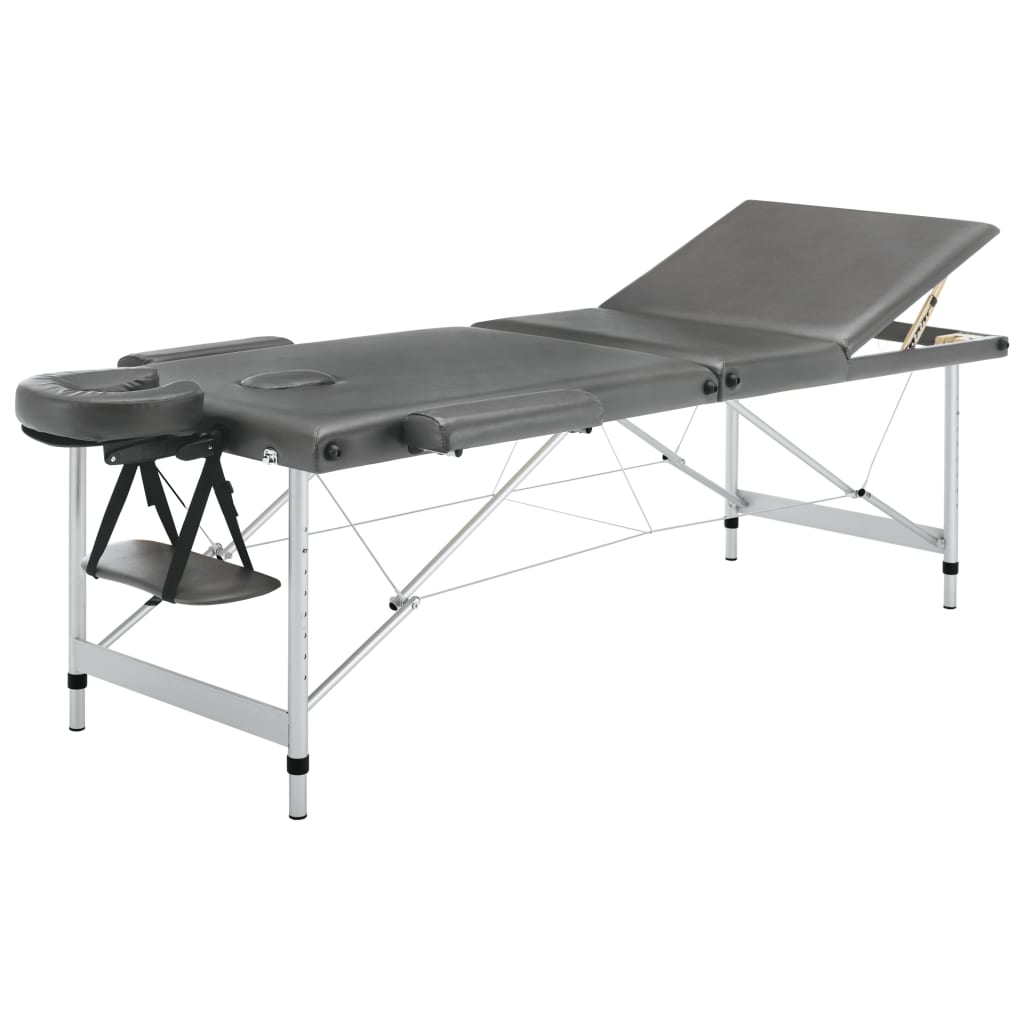 3-Zone Massage Table Aluminum Frame Anthracite 186×68 cm