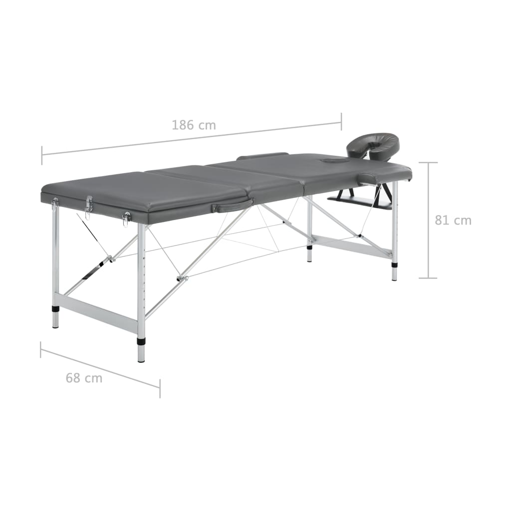 3-Zone Massage Table Aluminum Frame Anthracite 186×68 cm