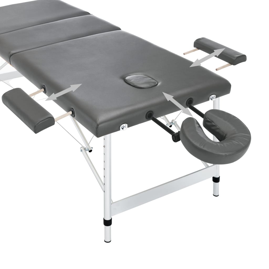 3-Zone Massage Table Aluminum Frame Anthracite 186×68 cm