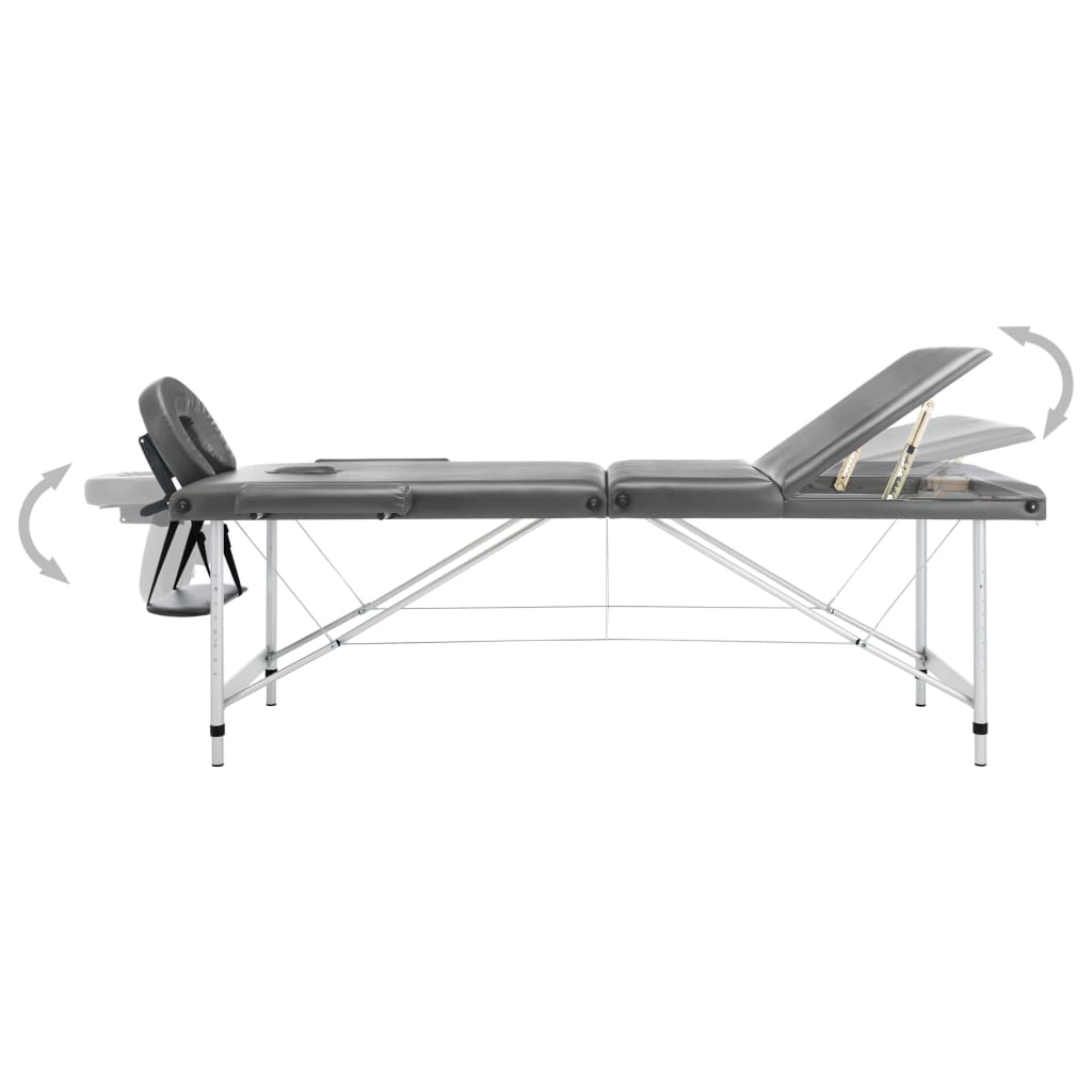 3-Zone Massage Table Aluminum Frame Anthracite 186×68 cm