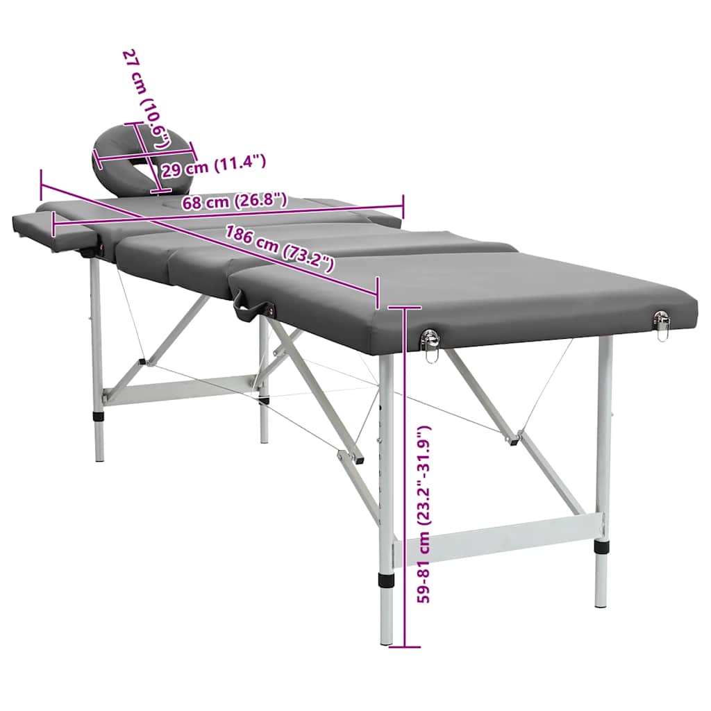 4-Zone Massage Table, Aluminum Frame, Anthracite, 186×68 cm