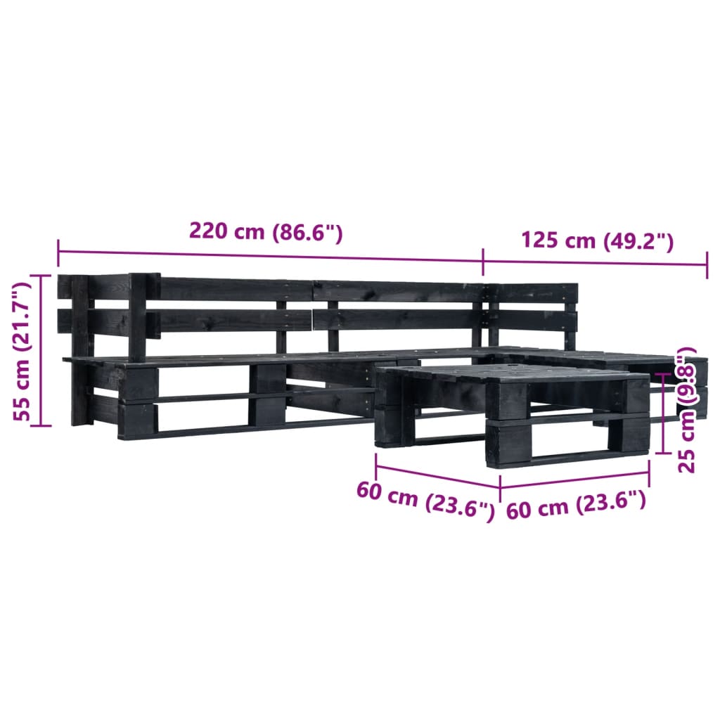 4-tlg. Garten-Paletten-Sofagarnitur Schwarz Holz