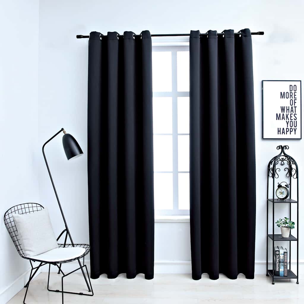 Blackout Curtains with Metal Eyelets 2 Pcs. Black 140x225 cm