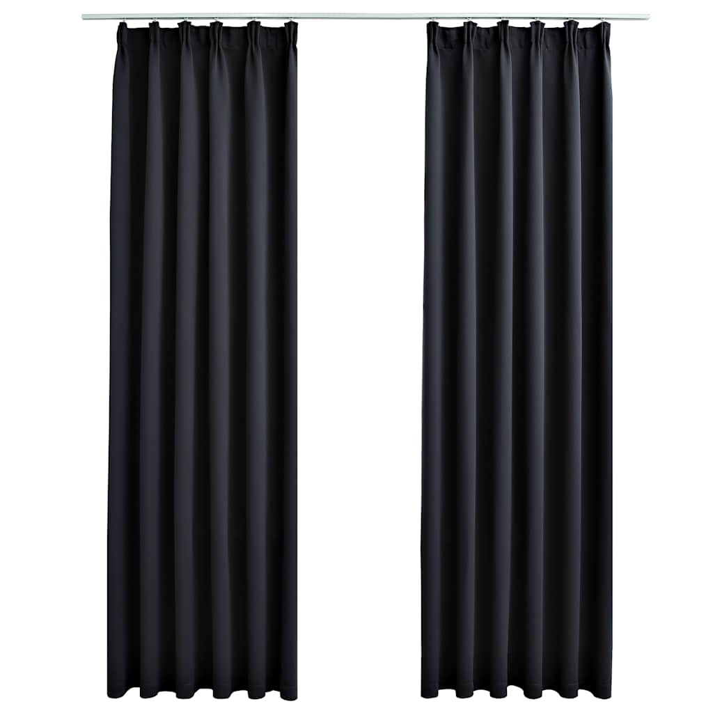Rideaux occultants avec crochets 2 pcs Noir 140x225cm