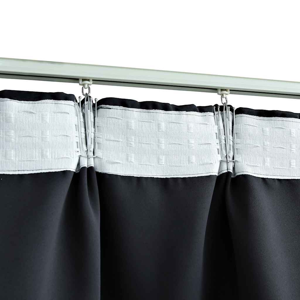 Rideaux occultants avec crochets 2 pcs Noir 140x225cm
