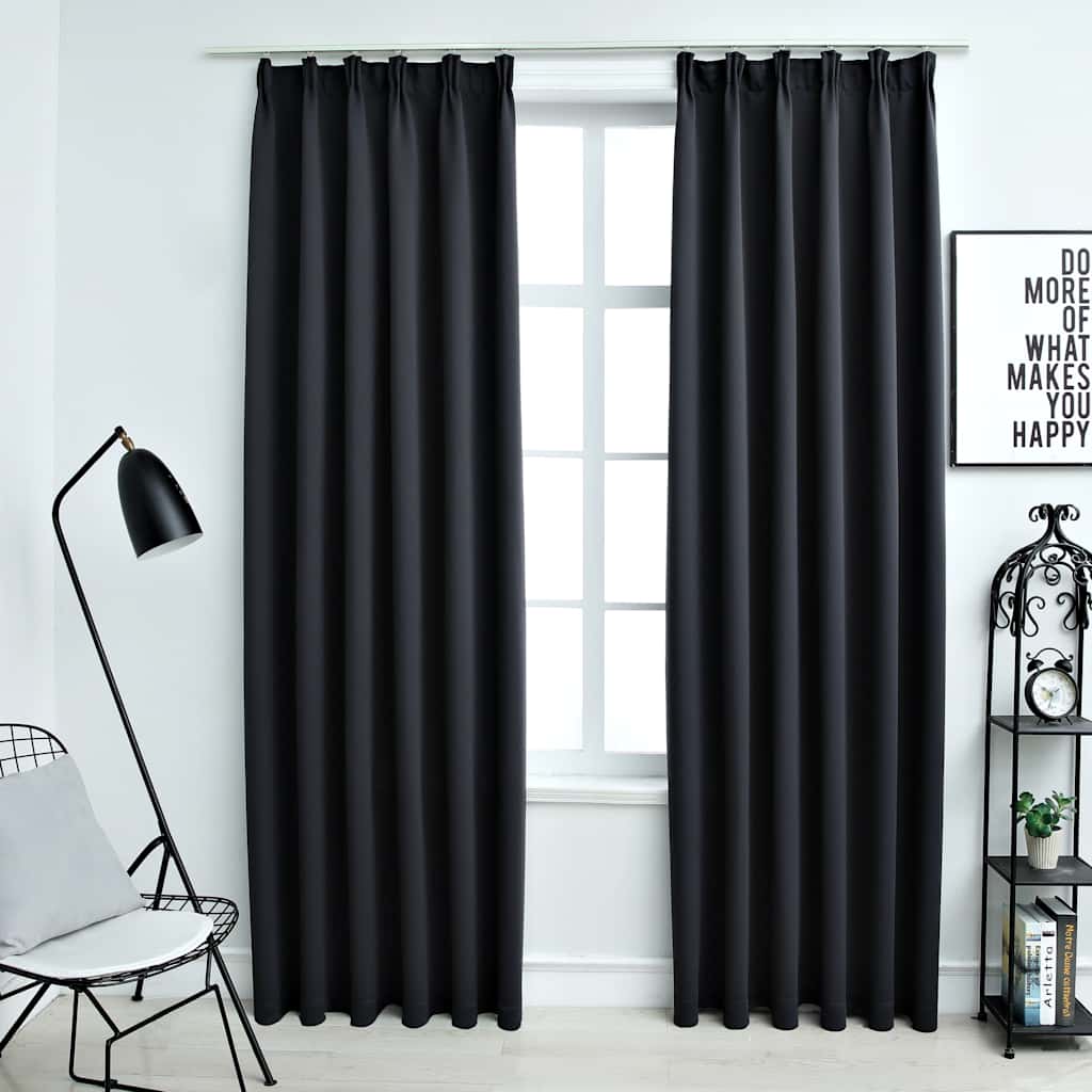 Rideaux occultants avec crochets 2 pcs Noir 140x225cm