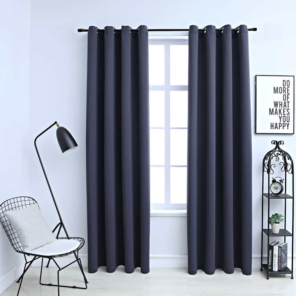 Paire de rideaux occultants à œillets métalliques Anthracite 140x175cm