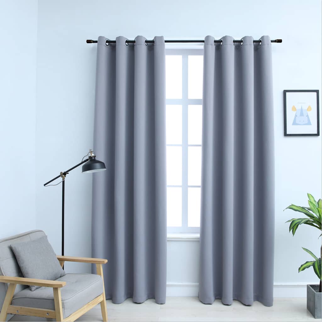 Rideaux occultants à œillets métalliques 2 pièces Gris 140x245cm