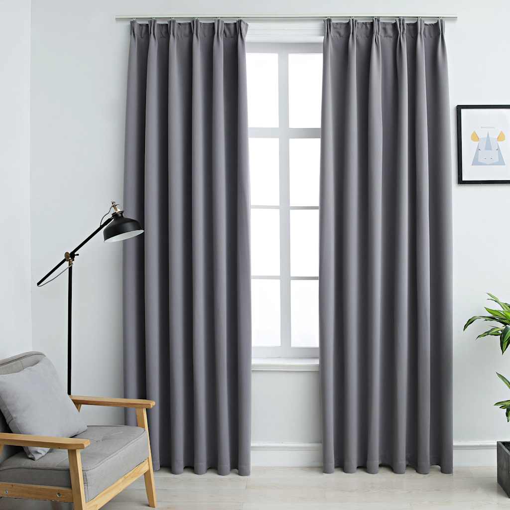 Rideaux occultants avec crochets 2 pcs Gris 140x175cm