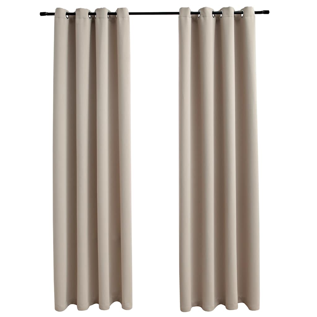 Blackout Curtains with Metal Eyelets, 2 pcs, Beige, 140x175 cm