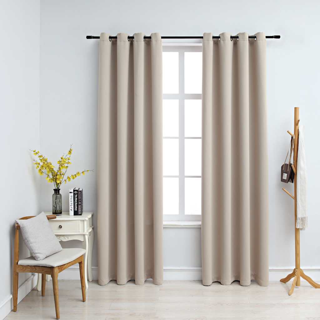 Blackout Curtains with Metal Eyelets, 2 pcs, Beige, 140x175 cm