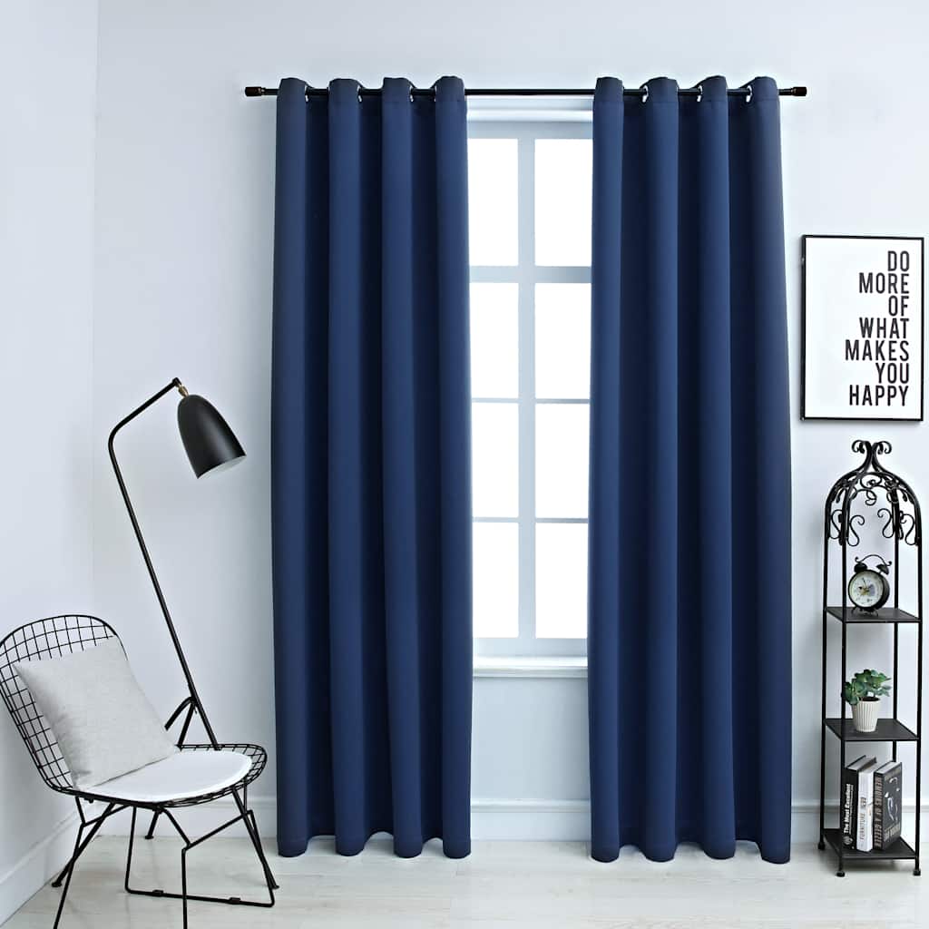 Blackout Curtains with Metal Eyelets 2 pc. Blue 140x175 cm