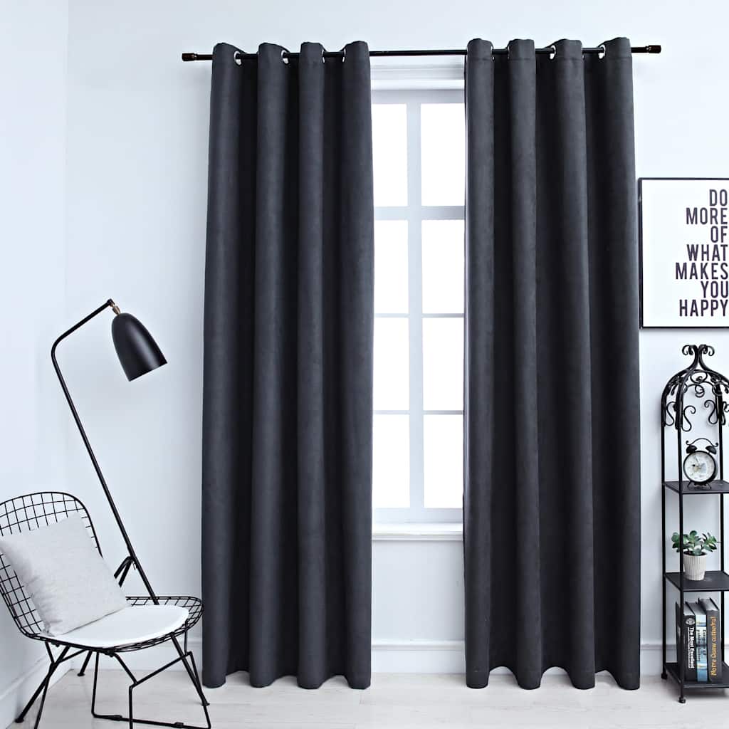 Paire de rideaux occultants à œillets métalliques Anthracite 140x175cm