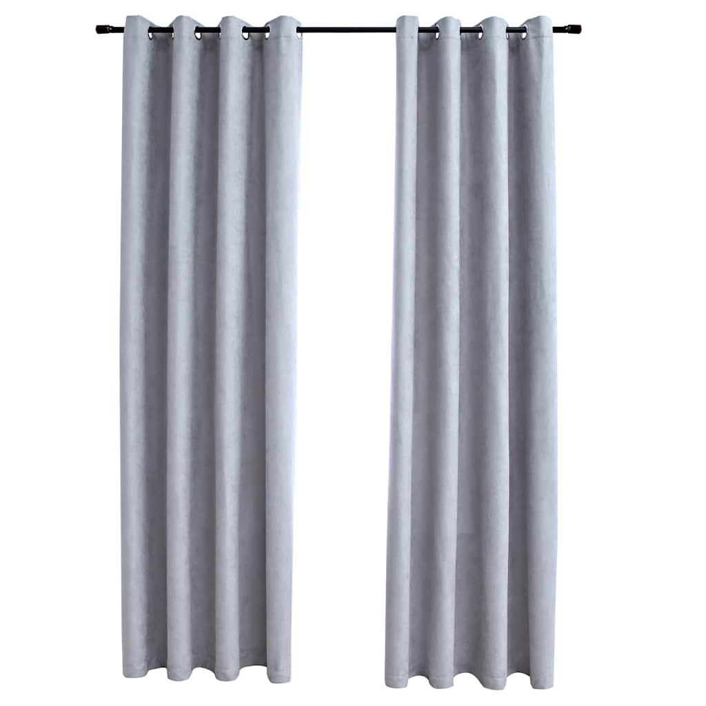 Blackout Curtains with Metal Eyelets, 2 pcs, Grey, 140x245cm