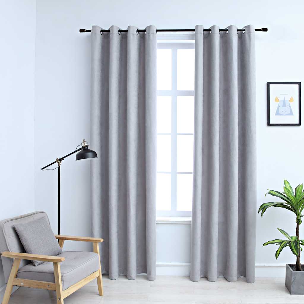 Blackout Curtains with Metal Eyelets, 2 pcs, Grey, 140x245cm