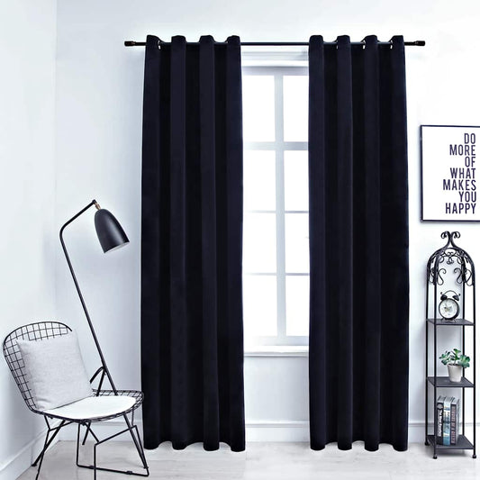 Rideaux occultants à œillets 2 pcs Velours Noir 140x225 cm