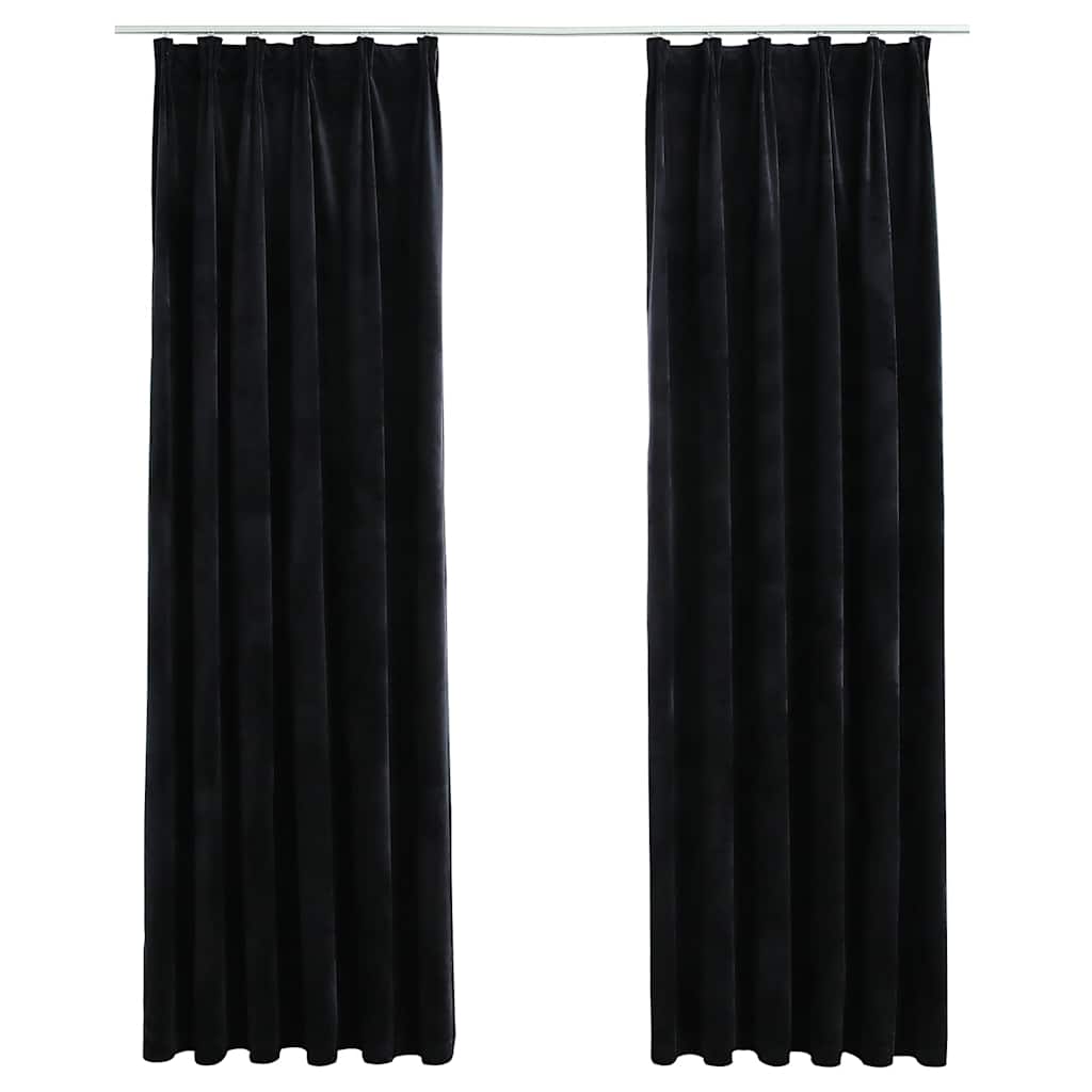 Rideaux occultants à crochets 2 pcs Velours Noir 140x225 cm