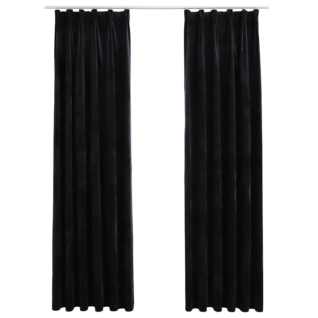 Blackout Curtains with Hooks 2 pcs. Velvet Black 140x245 cm