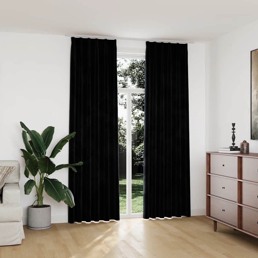Blackout Curtains with Hooks 2 pcs. Velvet Black 140x245 cm