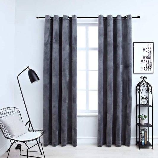 Paire de rideaux occultants à œillets en velours anthracite 140x175 cm