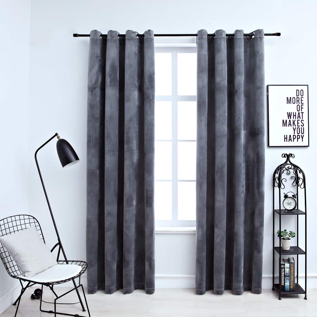 Paires de rideaux occultants avec œillets 2 pces Velours Anthracite 140x245 cm