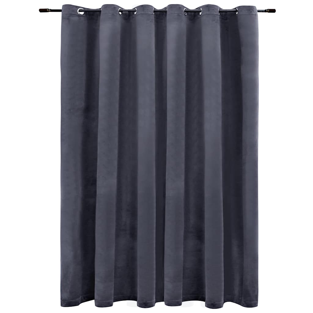 Rideau occultant à œillets métalliques Velours Anthracite 290 x 245 cm