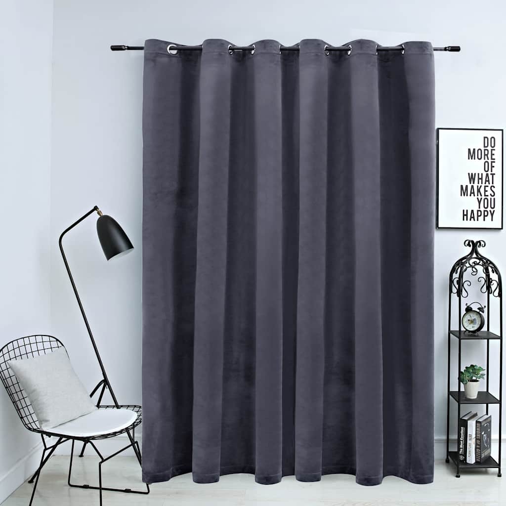 Rideau occultant à œillets métalliques Velours Anthracite 290 x 245 cm